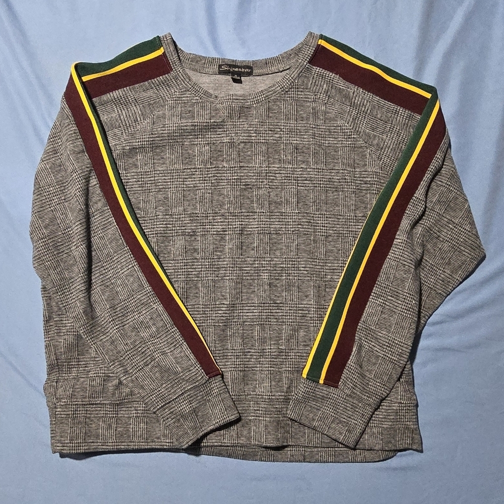 Shinestar Gray Crewneck Sweater with Colorful Stripes